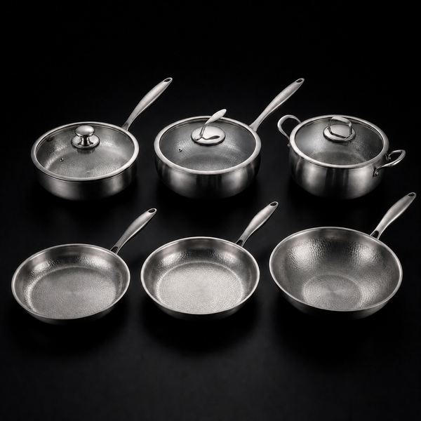 Hand-Hammered Titanium Complete Kitchen Set with 3 Lids (10, 11 & 12 Inch)