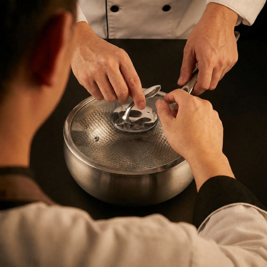 Hand-Hammered Titanium Complete Kitchen Set with 3 Lids (10, 11 & 12 Inch)